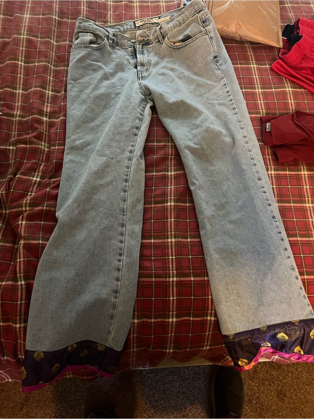 Paris Blues Light Blue Straight-Leg Jeans with Embellished Hem